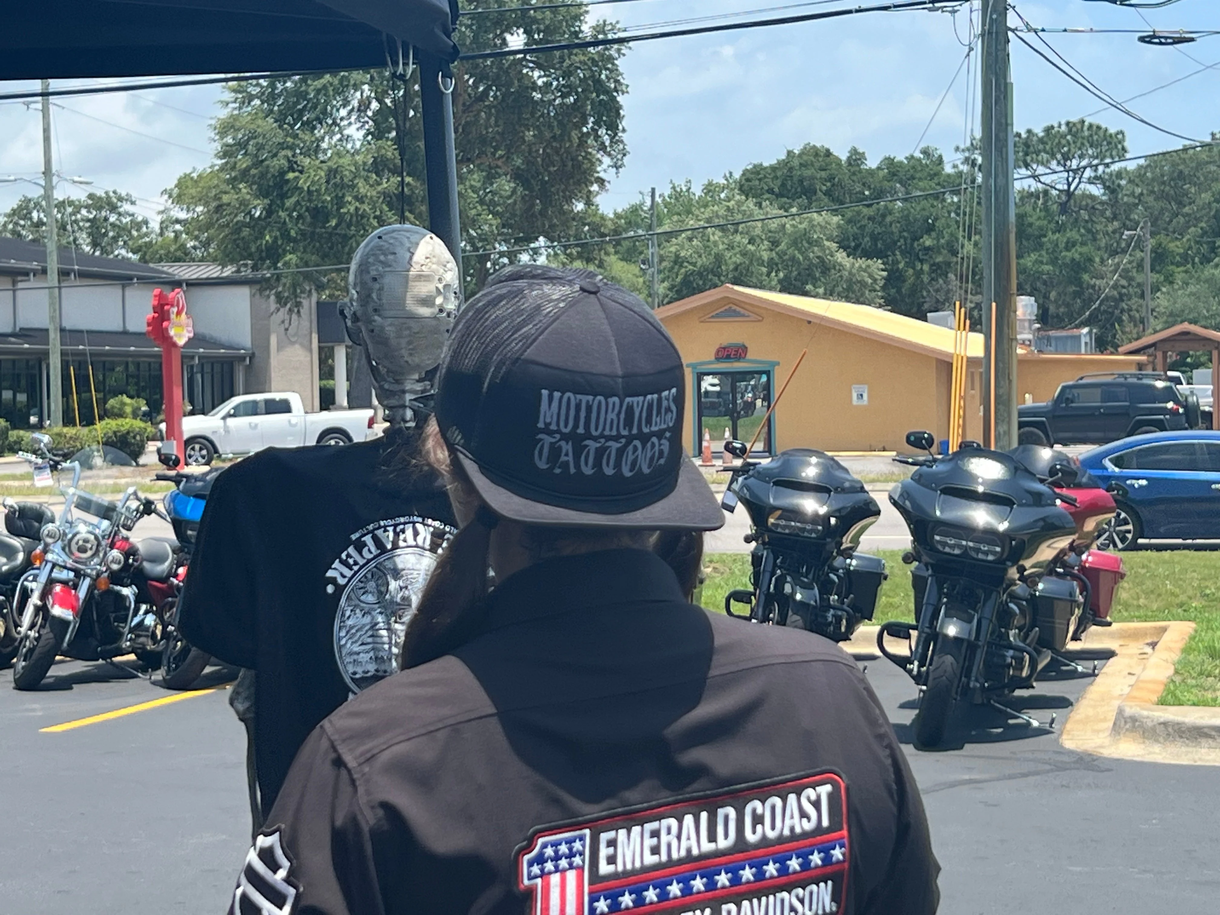 Motorcycles, Tattoos, Dark shit Trucker hat