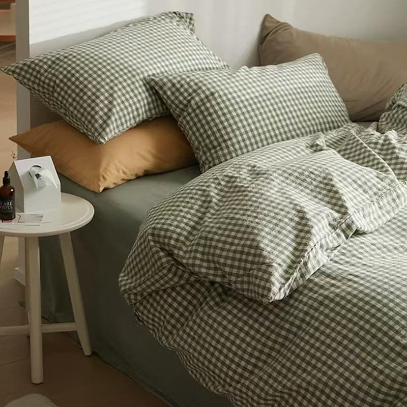 Green Gingham Duvet Cover Set