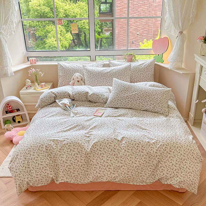 Floral Printing Cotton Twill Bedding Set - Pink Rose
