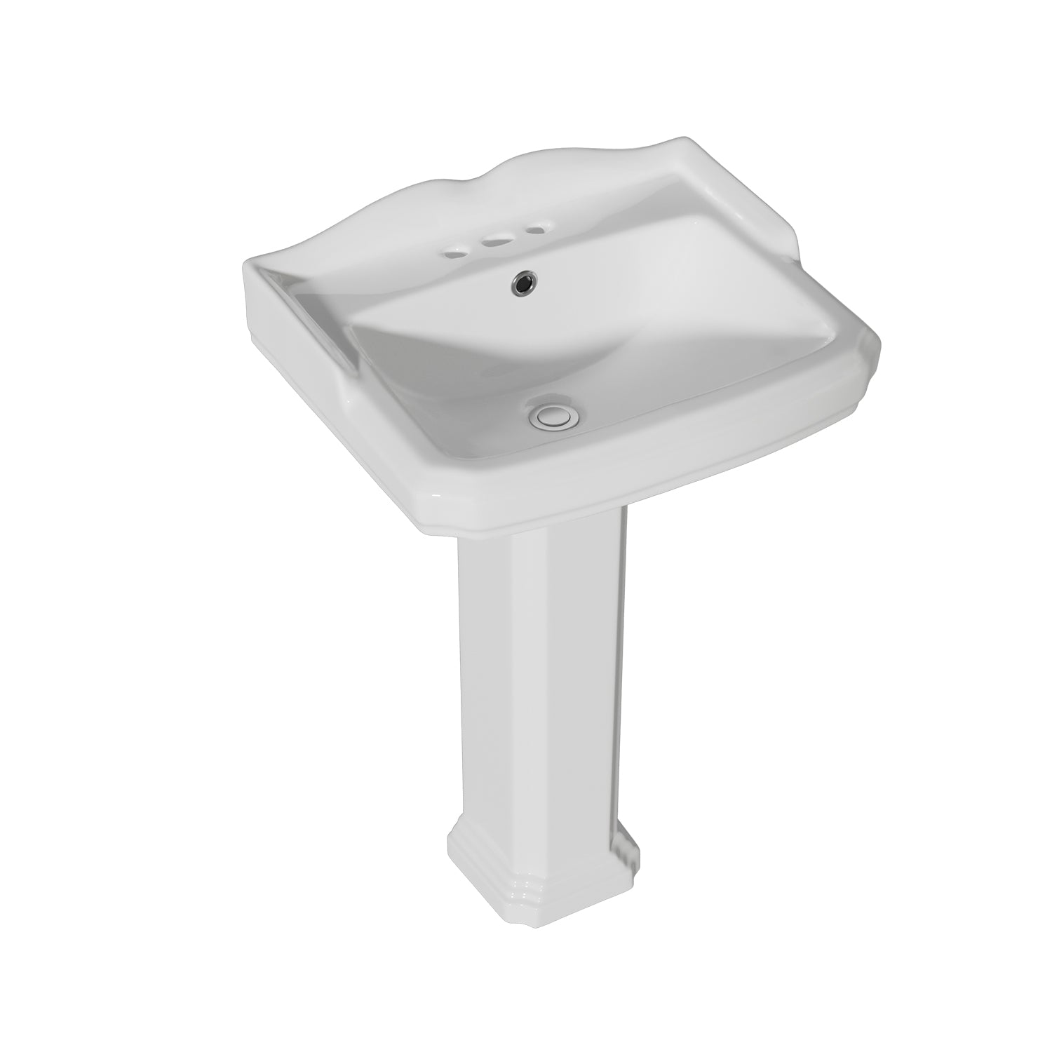 Pedestal Sink with 3 Faucet Holes Drilled at 4" Centers and Overflow