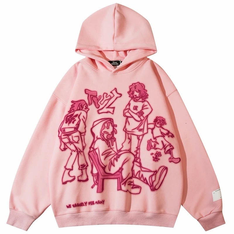 Cartoon Line Print Hoodie