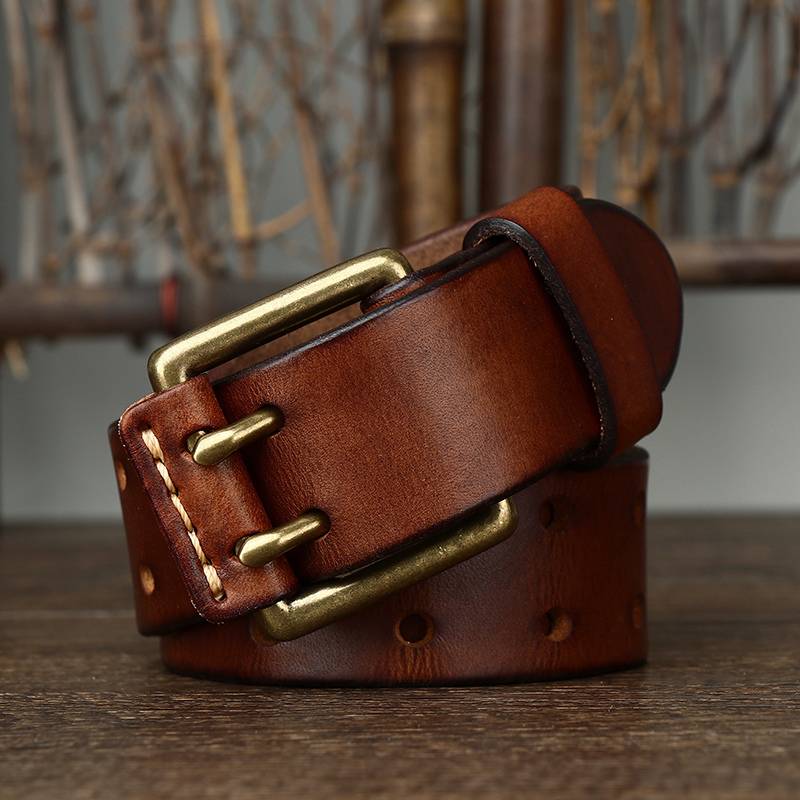 Handsewn Vintage Double Prong Mens Belt