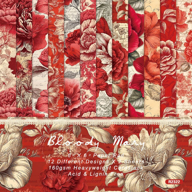 12 /  sheets 6"X6" Red Style Floral Scrapbook paper Scrapbooking patterned paper pack DIY craft Background paper