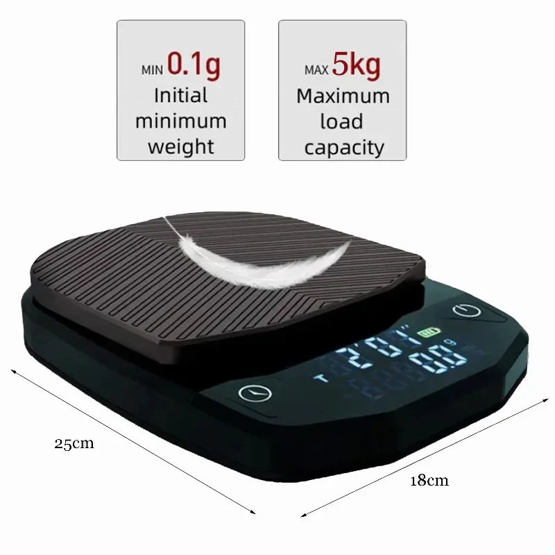 Coffee Electronic Scales 5kg/0.1g Digital Coffee Food Kitchen Scale With Time USB Light Weight Smart Mini Scale