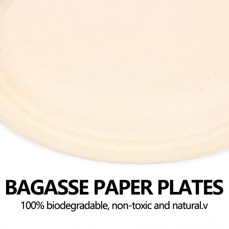 100 Pack 7In Compostable Disposable Round Bagasse Paper Plates,Biodegradable Sugarcane Fibre