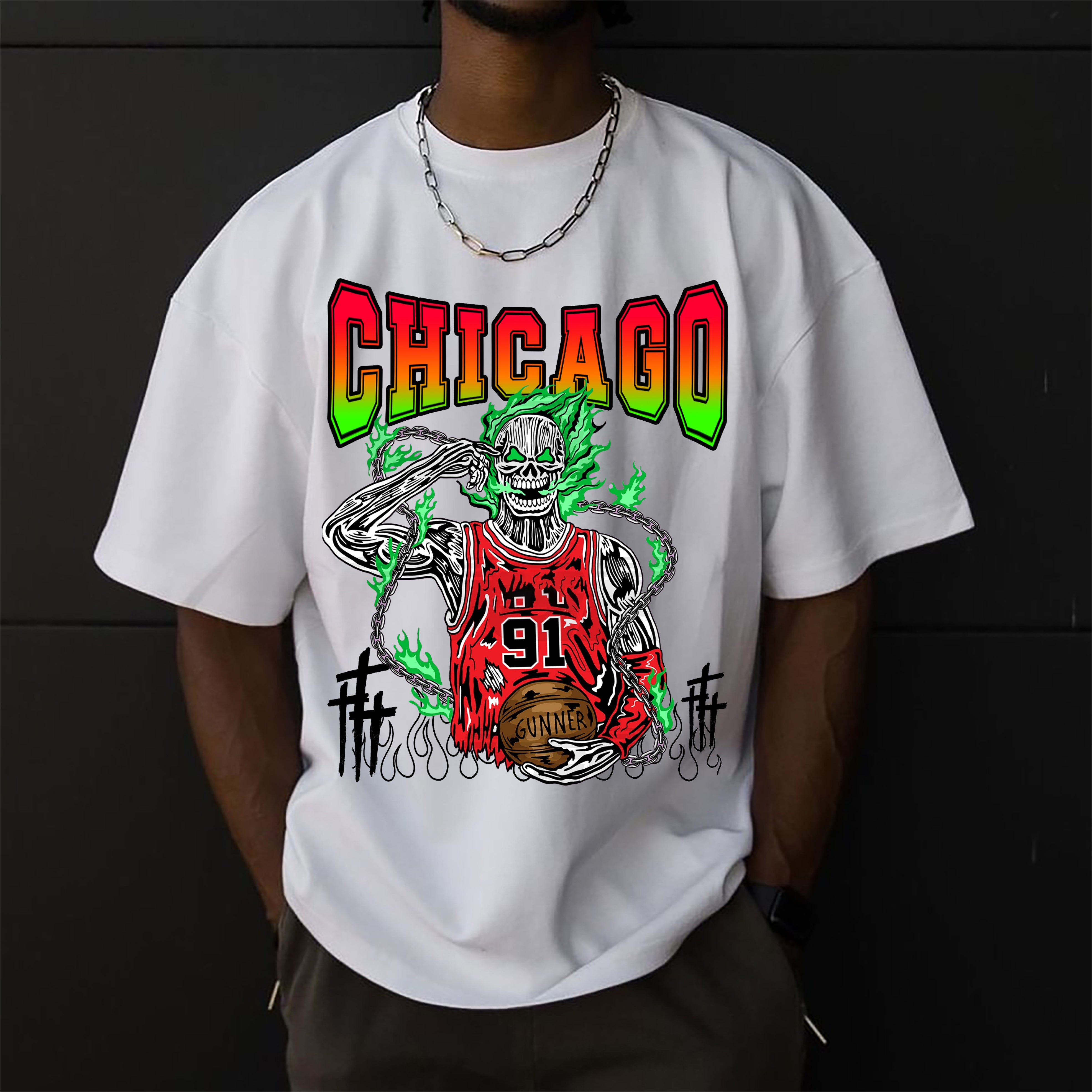 "Chicago Basketball Skull Men's T-Shirt: Slam Dunk Style for Your Wardrobe!"