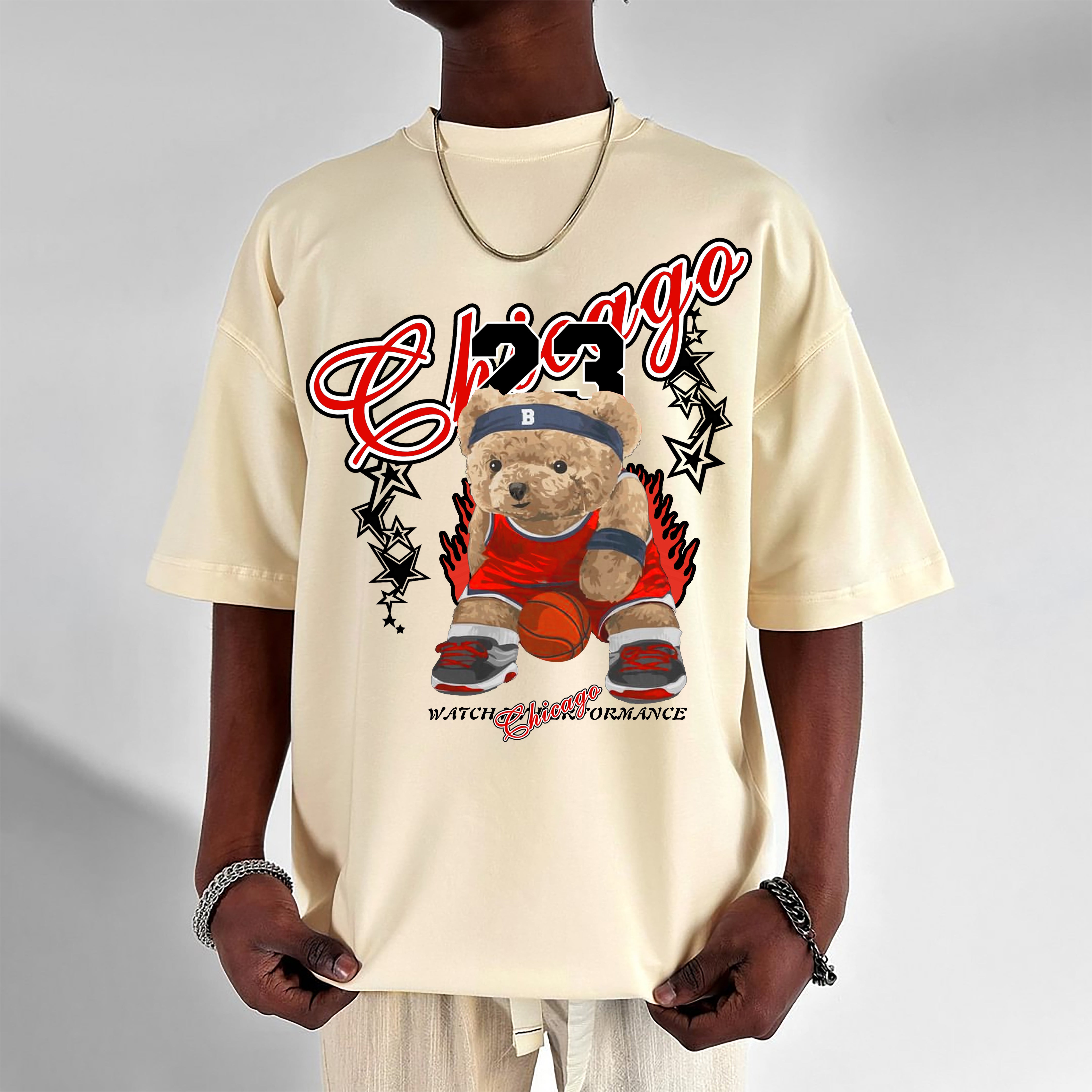 "Chicago Basketball Bear Hug: Men's T-shirt for Hoops & Style MVPs!"