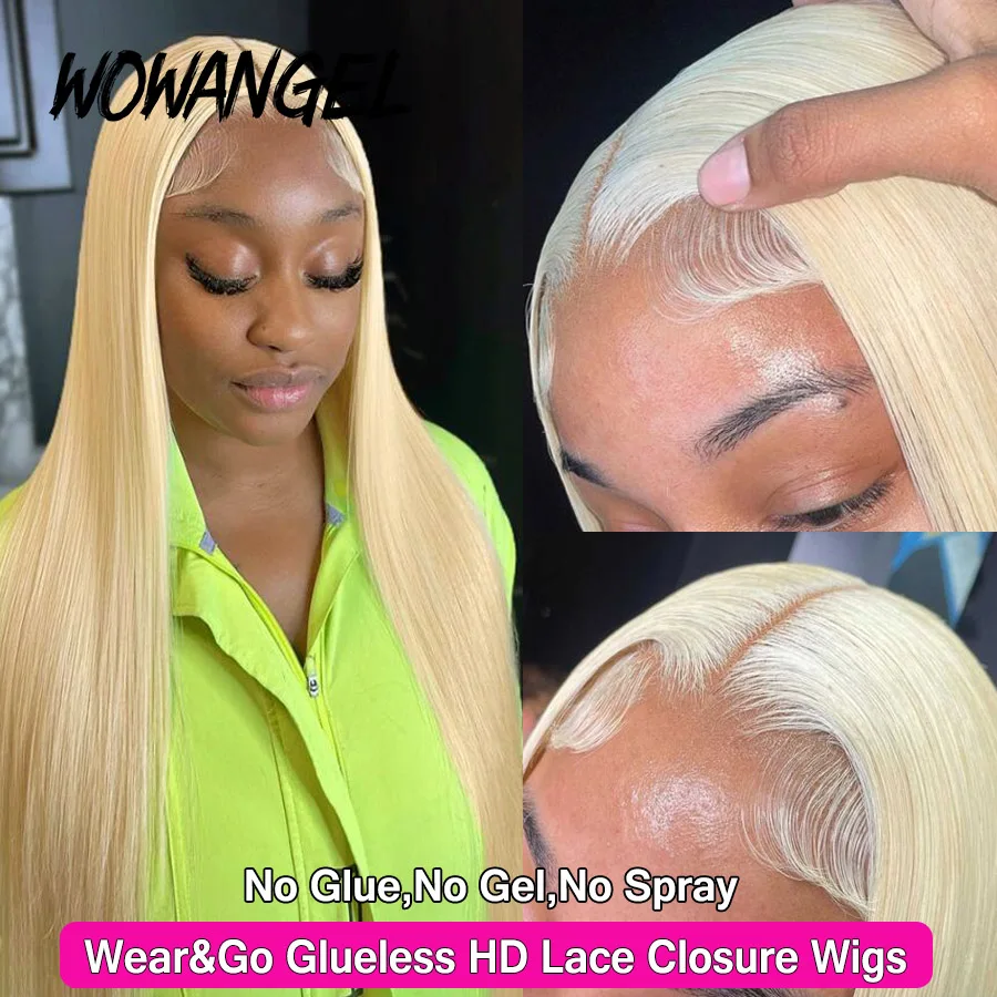 Wow Angel 32inch Glueless Wigs 613 Blonde Wigs 5x5 HD Lace Closure Human Hair Wigs Straight Wigs Melt Skins Ready to Go Wigs