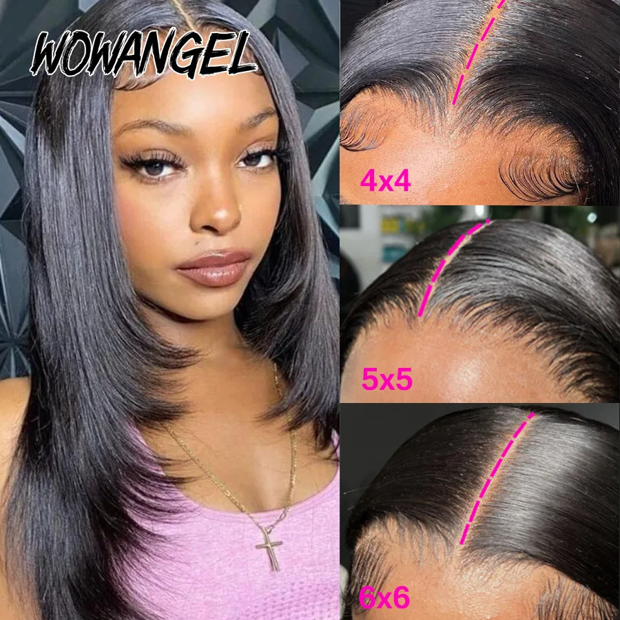 Layered Cut Lace Closure Wig Glueless Straight 4X4/5X5/6X6 HD Lace Closure Human Hair Wigs Remy Hair Melt Skins Pre Plucked Wigs