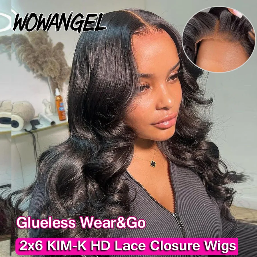 WOWANGEL 2x6 KIM K Closure Deep Parting HD Lace Closure Wigs Ready to Go Glueless Wigs Body Wave Wigs 250% Melt Skins For Women