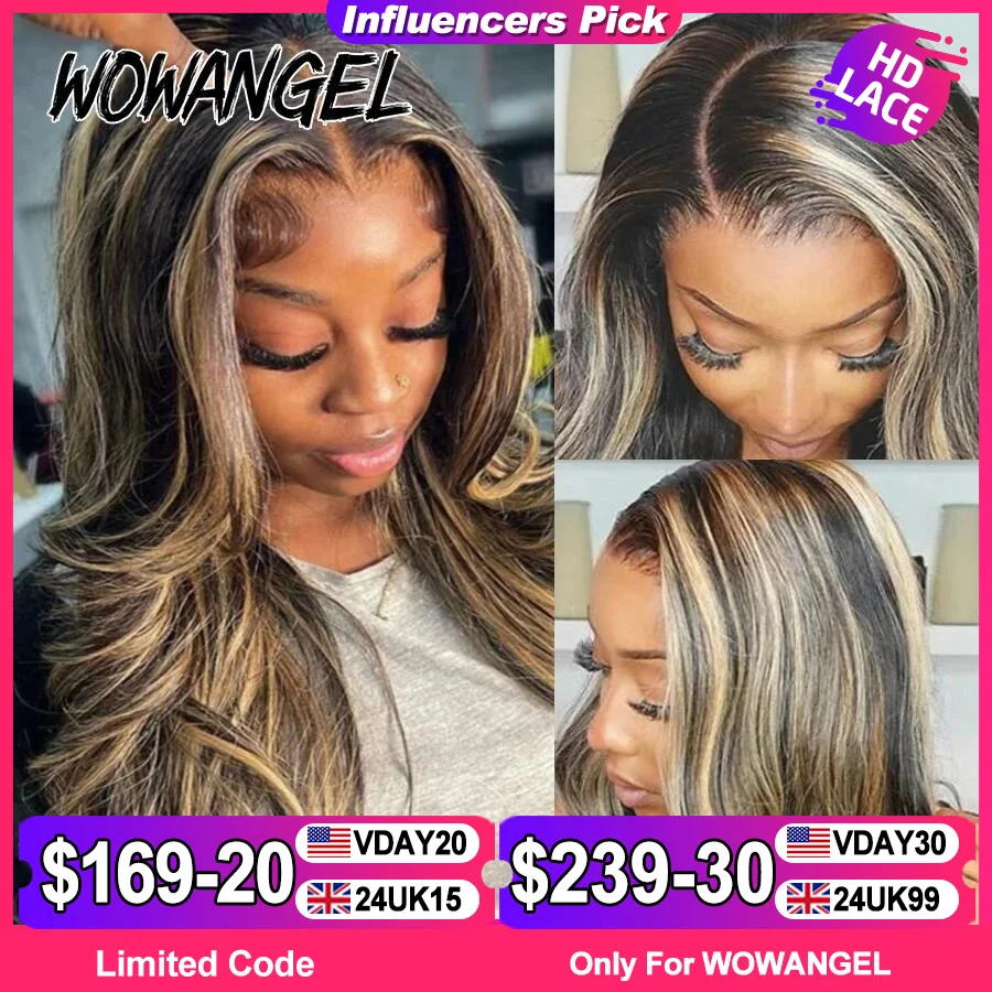 Wow Angel 34inch Highlight Body Wave Wigs 5X5 HD Lace Closure Wig Honey Blonde 250% Glueless Wig Human Hair Ready to Wear Wigs