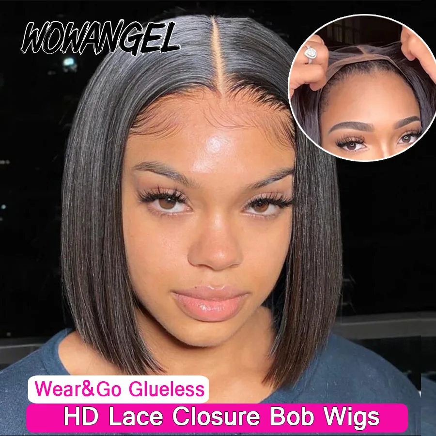 WOWANGEL Straight Bob Wig 5X5 HD Lace Closure Wig Ready To Wear Glueless Wig 250% Bob Wig Lace Front Human Hair Wigs Pre Plucked