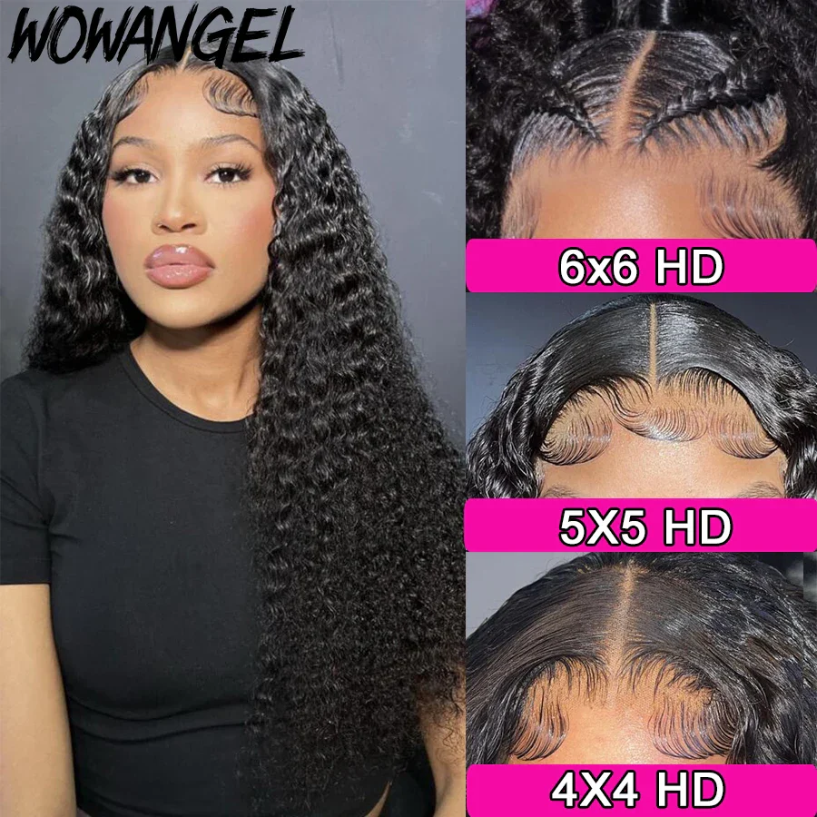 Wow Angel HD Lace Closure Wigs 6X6/5X5/4X4 Wear & Go Glueless Water Wave Wig PrePlucked Natural Hairline Human Hair Curly Wig