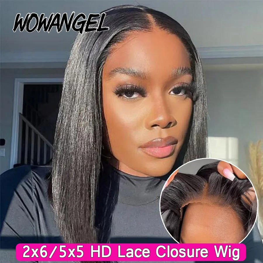 WOWANGEL 2X6 HD Lace Closure Wigs Deep Part Glueless Wig Ready to Wear 5x5 HD Lace Closure Human Hair Wigs Straight Bob Wigs