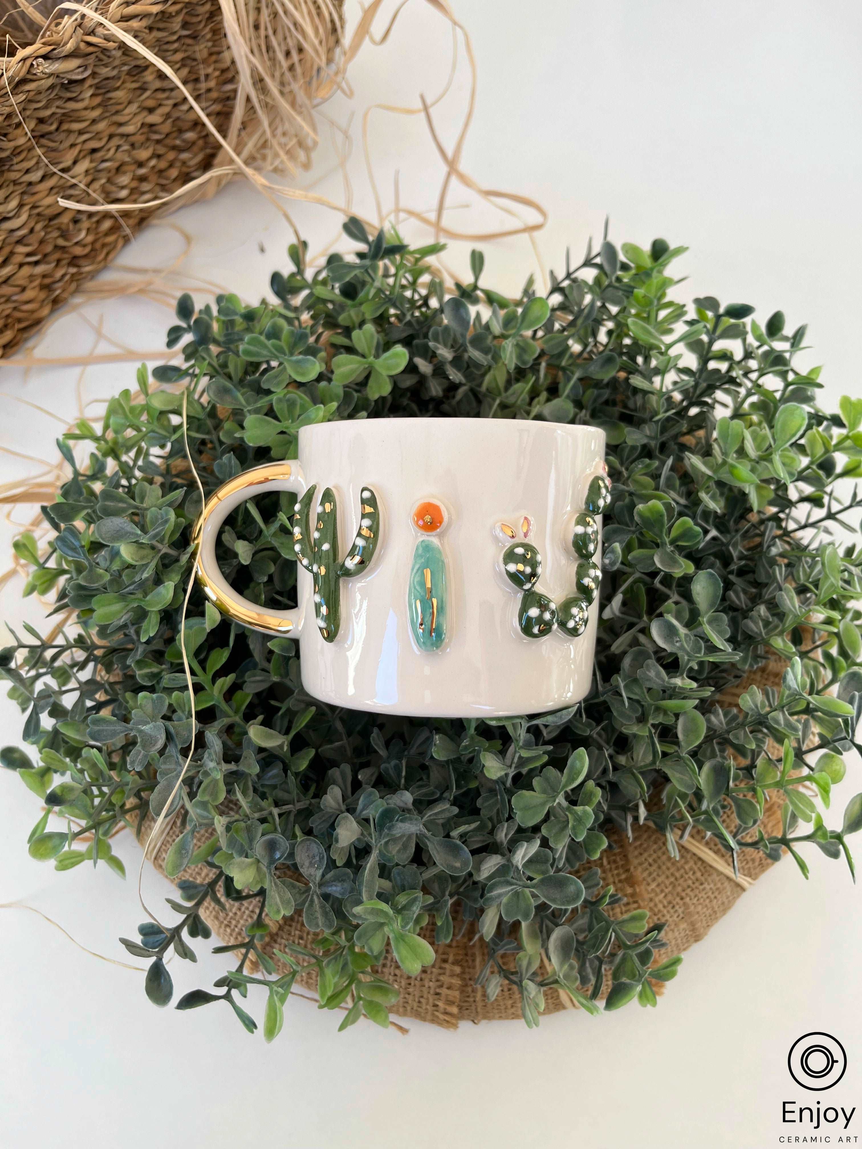 Cactus Mug - Handmade Cactus Ceramic Mug - Unique Coffee Cup for Plant Lovers