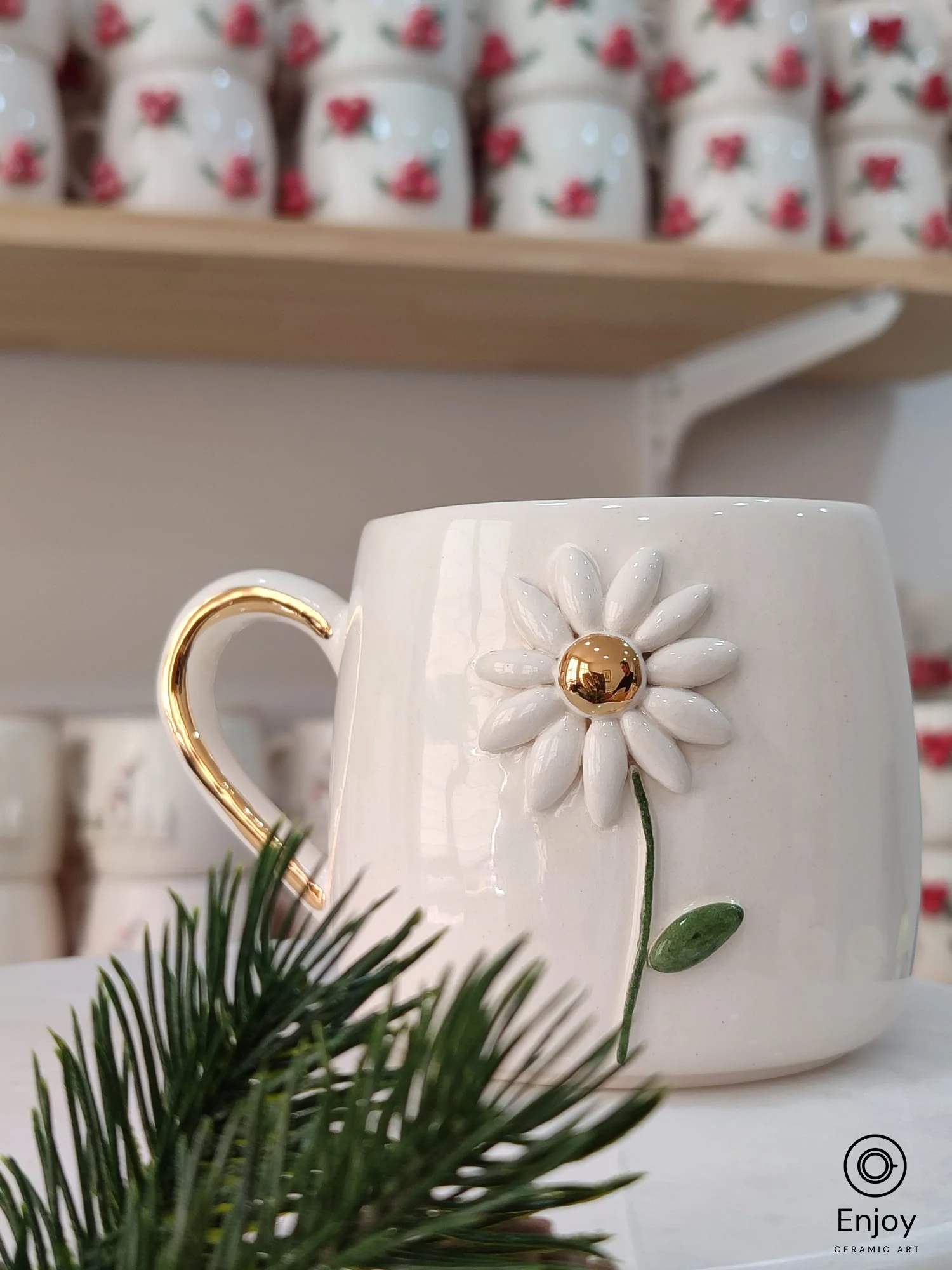 Daisy Mug - Handmade Artisan Daisy Ceramic Coffee Mug,10oz