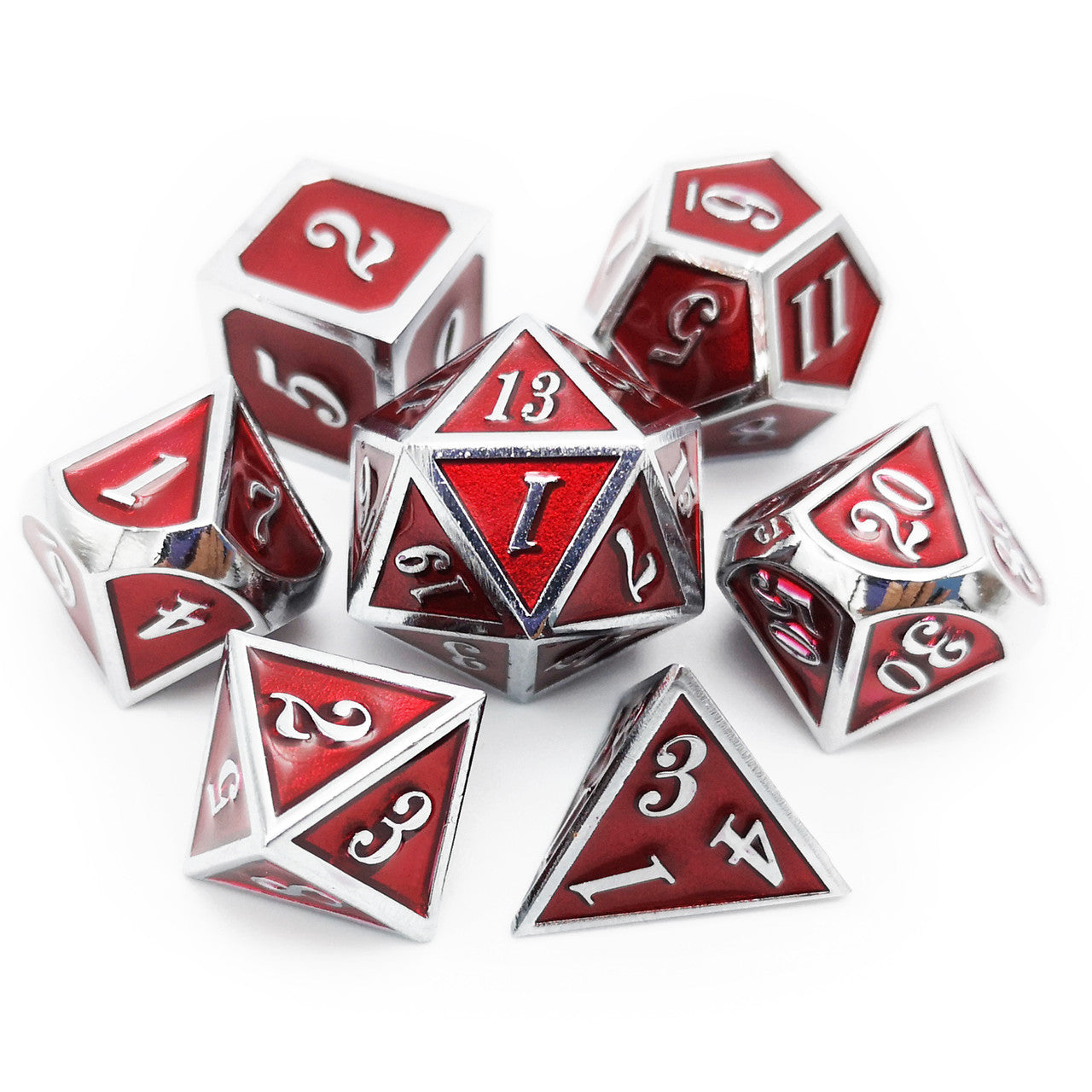 Metal Dice Set D&D for RPG Dungeons and Dragon Game-Silver Red