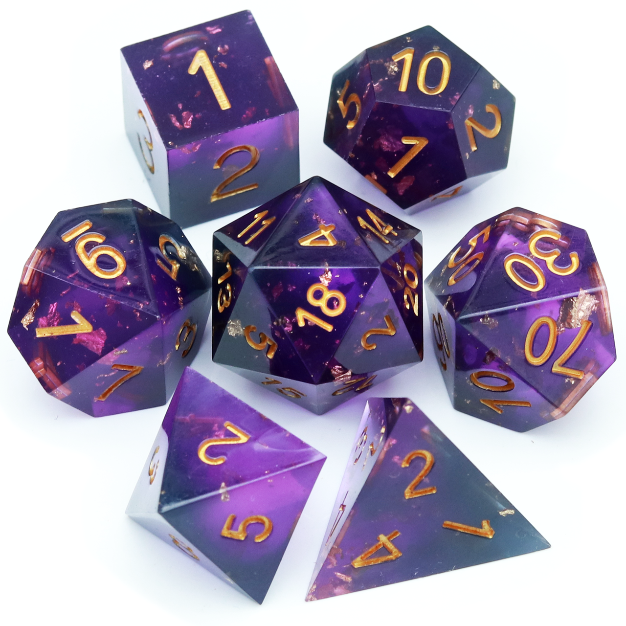 Haxtec Sharp Edge Resin Dice Set Purple Black Gold Foil  War Series With Velvet Dice Vault-Purple Black War