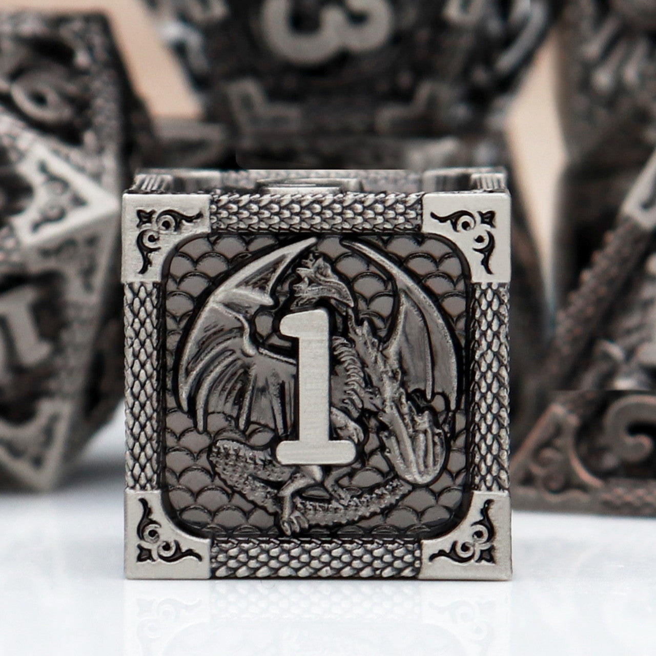 Haxtec Antique Iron Metal DND Dice Set With Dragon Pattern Leather Dice Bag for Dungoens and Dragons RPG Gifts