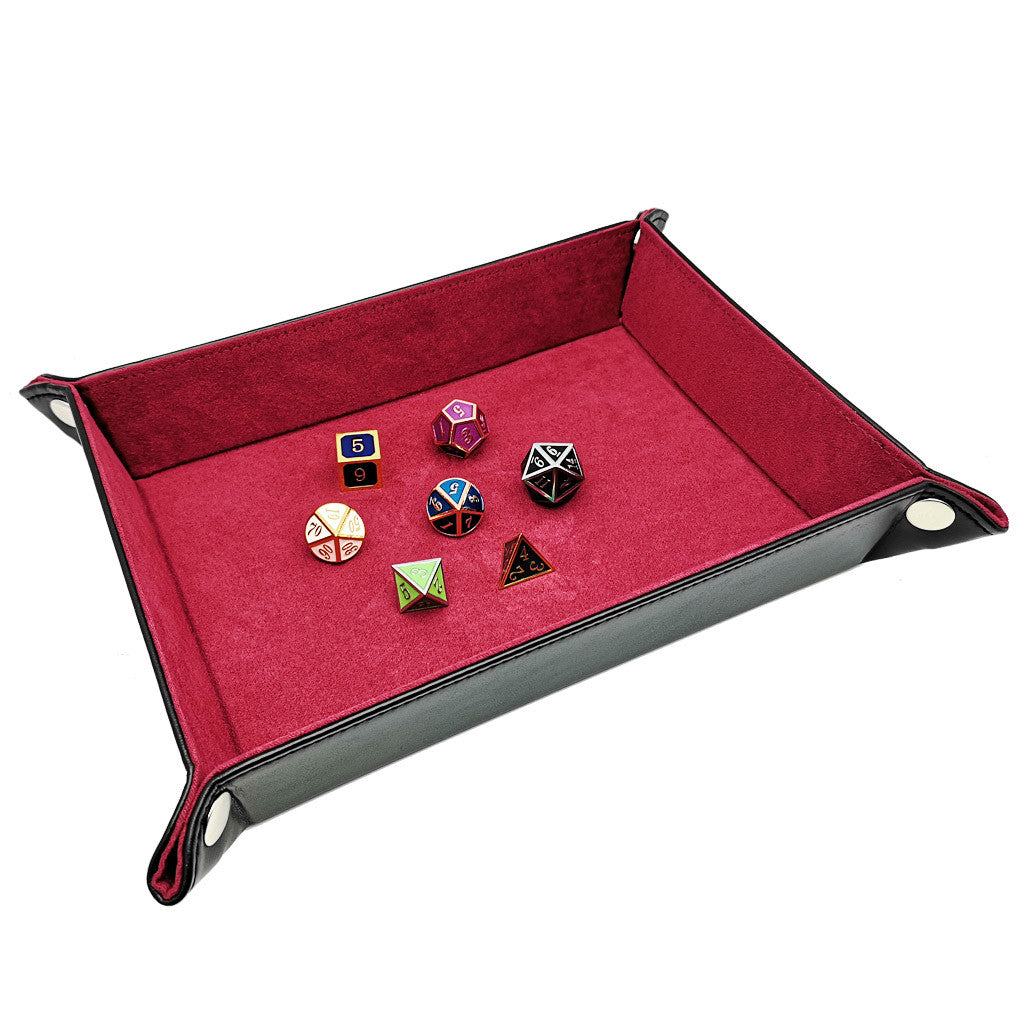 Portable Folding Leather Dice Tray-Burgundy Red