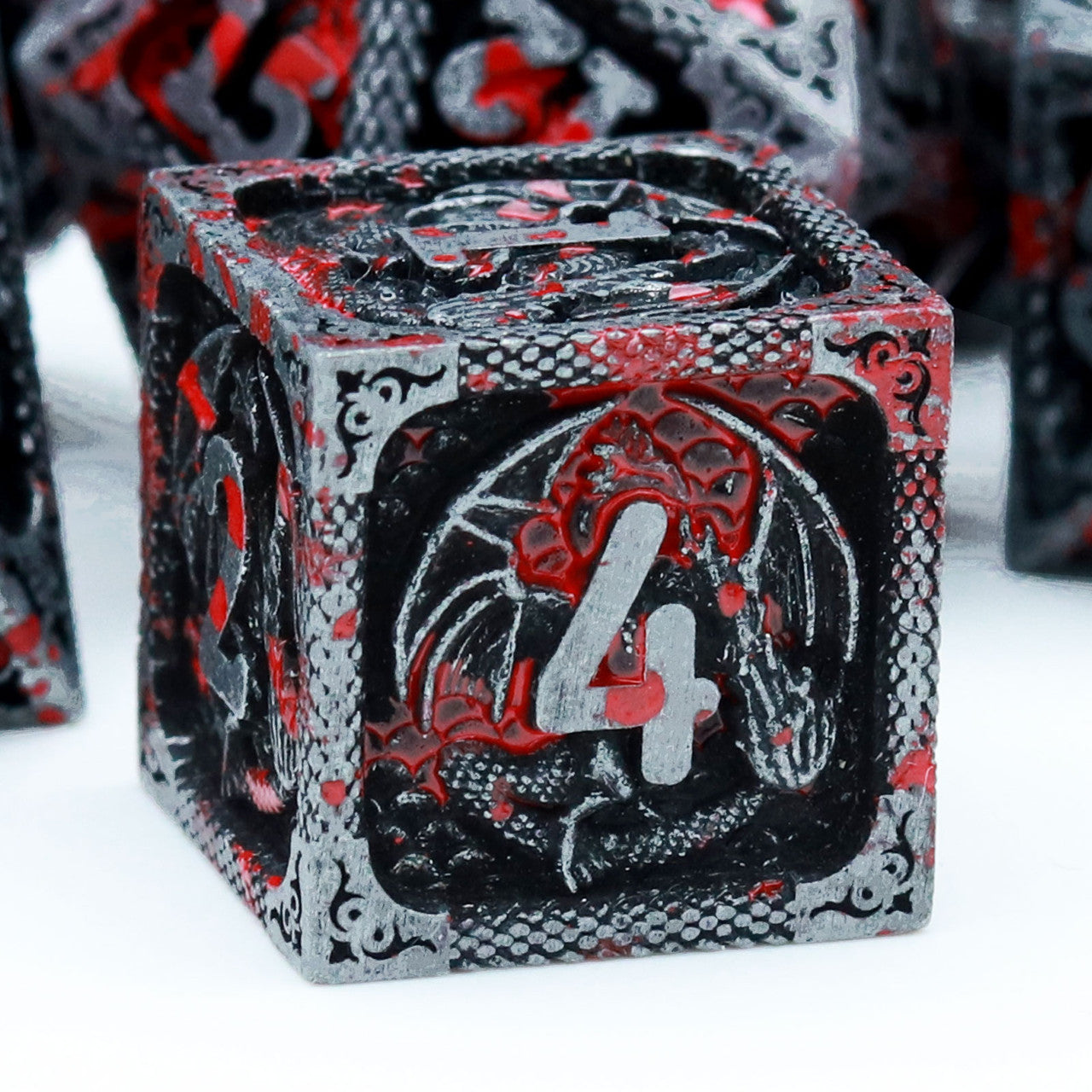 Haxtec Bloodstained  Metal DND Dice Set With Dragon Pattern Leather Dice Bag for Dungoens and Dragons RPG Gifts