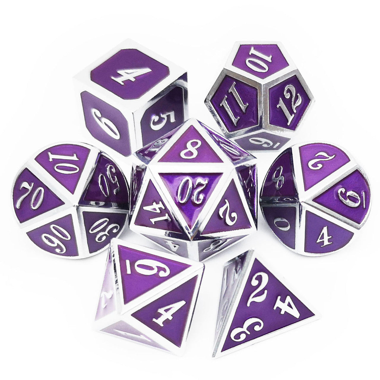 Silver Purple Metal Dice Set D&D Polyhedral Metal Dice for Dungeons and Dragons Game-Silver Royal Purple