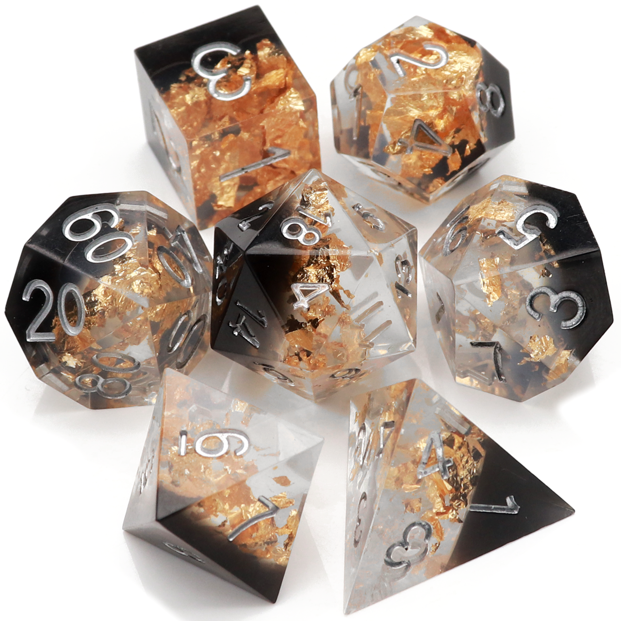 Haxtec Sharp Edge DND Dice Gold Flake Resin Dice War Series-Dark War