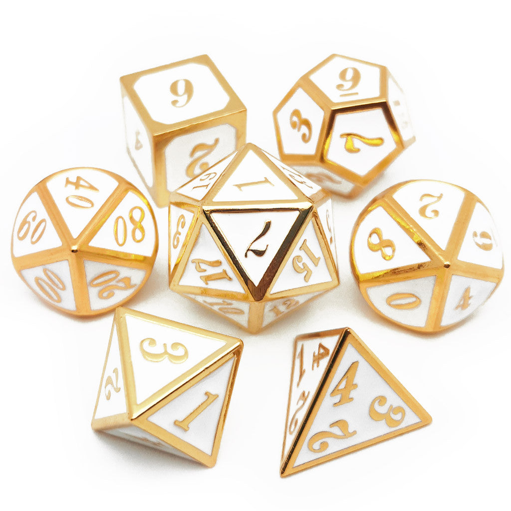 D&D Metal Dice Set for Dungeons and Dragons Game-Gold Elegant White