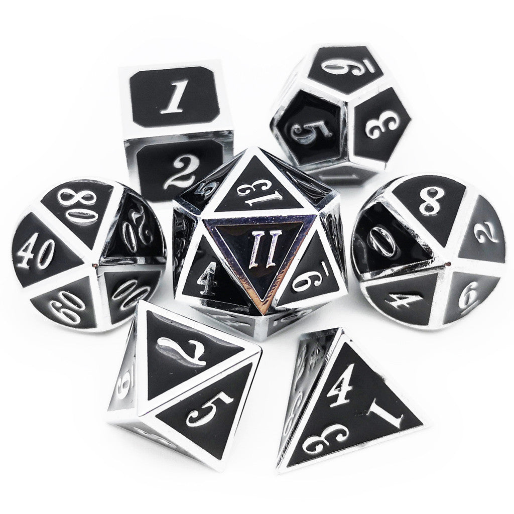 D&D Metal Dice Set for Dungeons and Dragons Game-Silver Black
