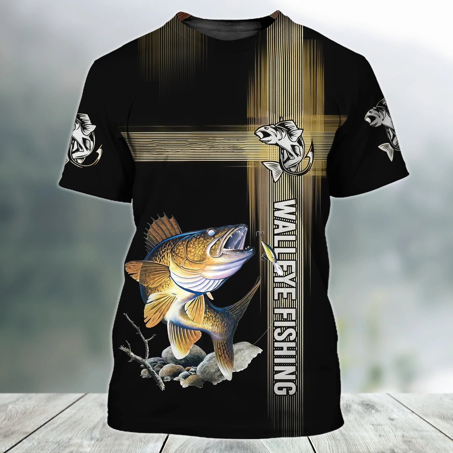 Camisetas de pesca,  manga curta com decote em O