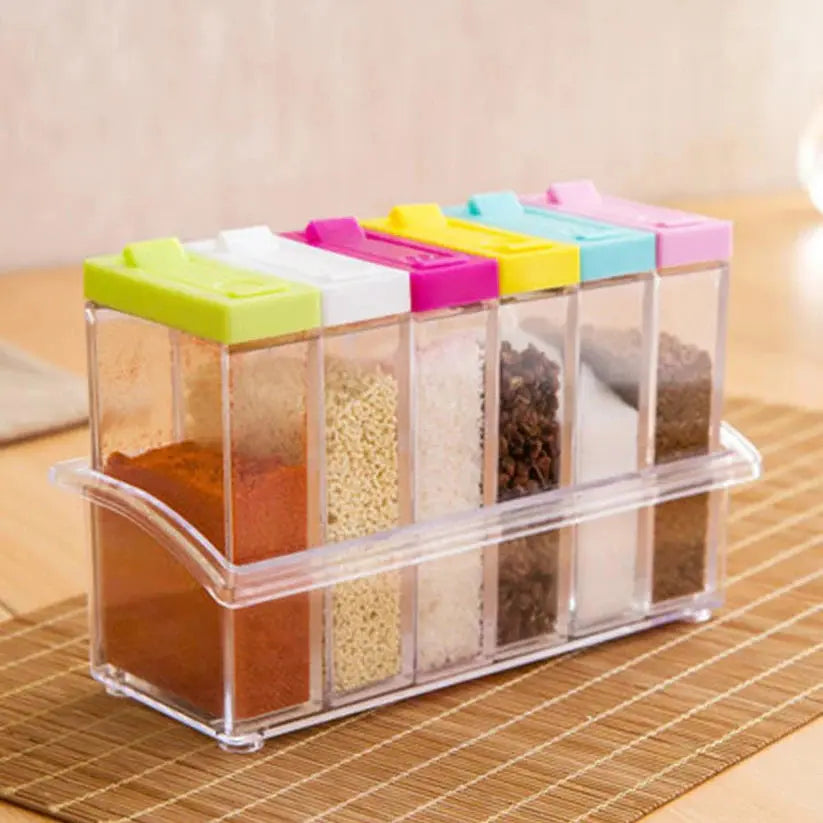 6-Piece Spice Jar Set with Colorful Lids - Masala Box, Kitchen Organizer, Seasoning Storage