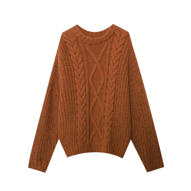 Soft glutinous lazy round neck Fried Dough Twists knitting sweater