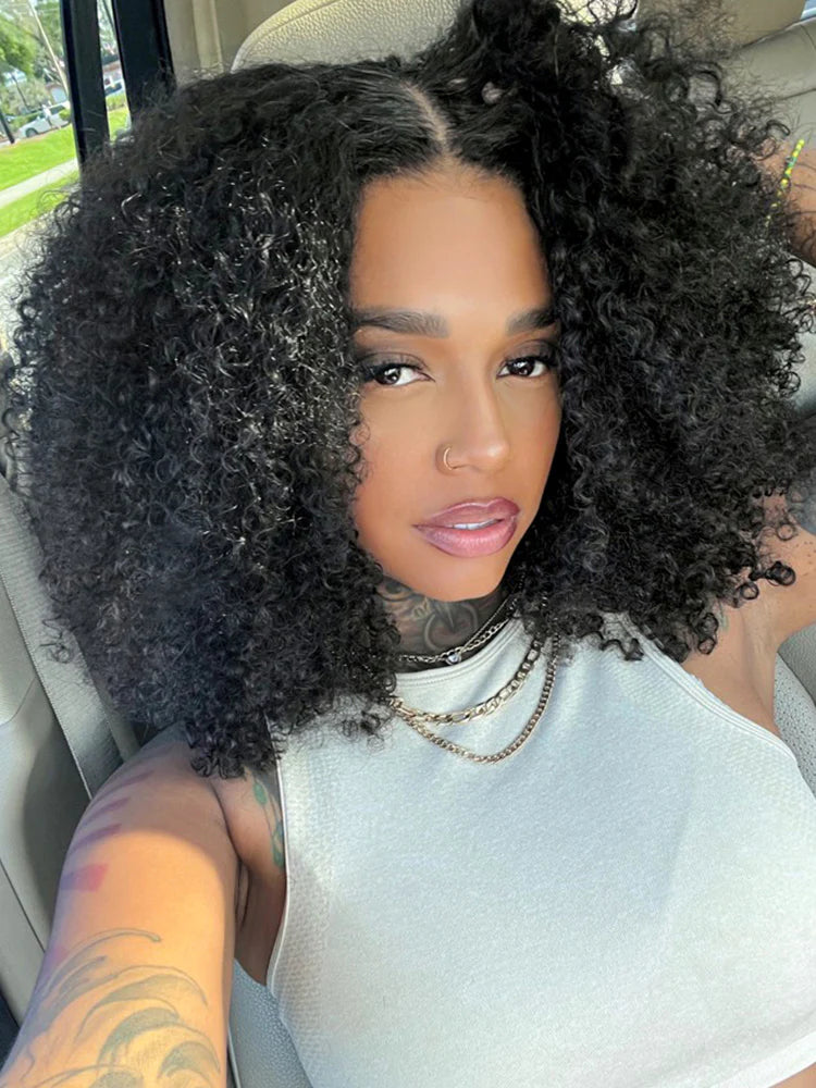 -50% Pre-bleached Knots Wear Go Glueless Wig Pre-cut 6x4 HD Lace Kinky Curly Human Hair