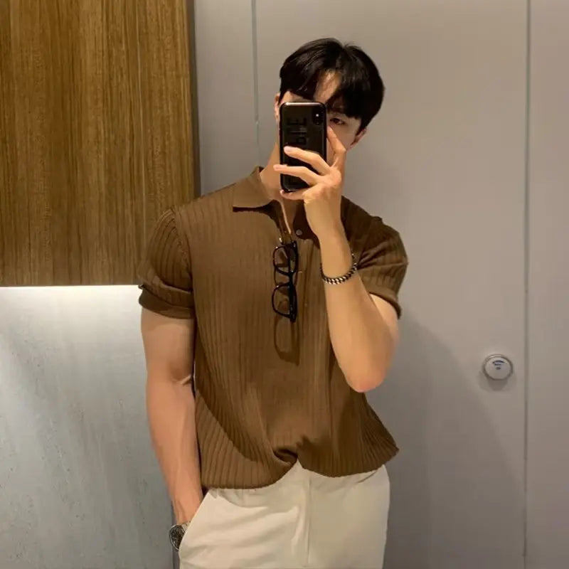 Knitted Striped Polo Shirt