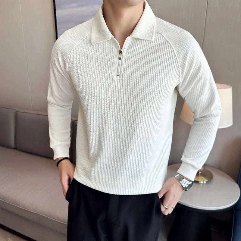 Quarterzip Ribbbed Long Sleeve Polo