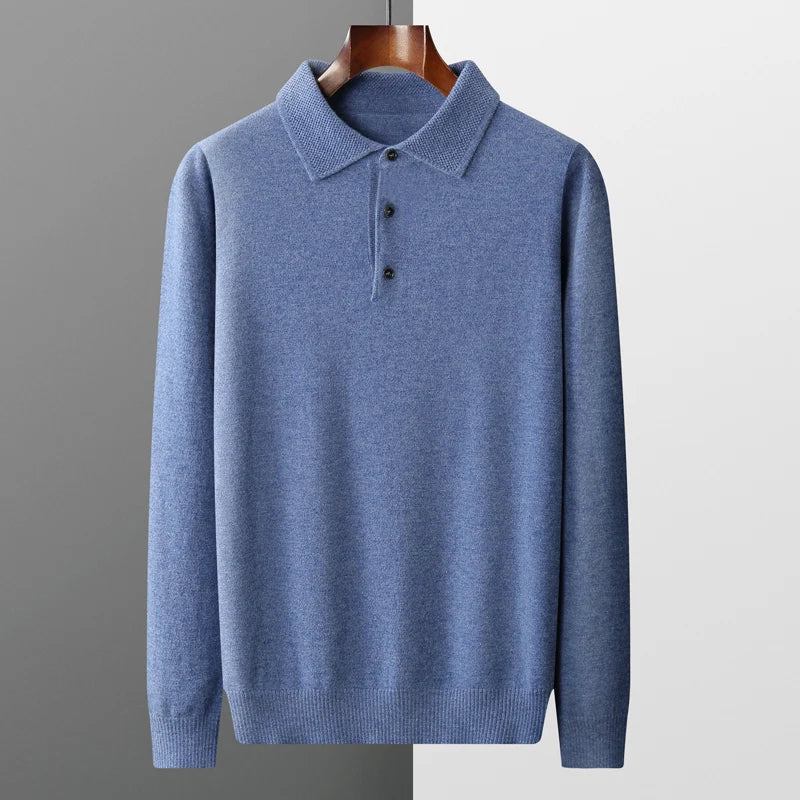 Knitted Wool Long Sleeve Polo