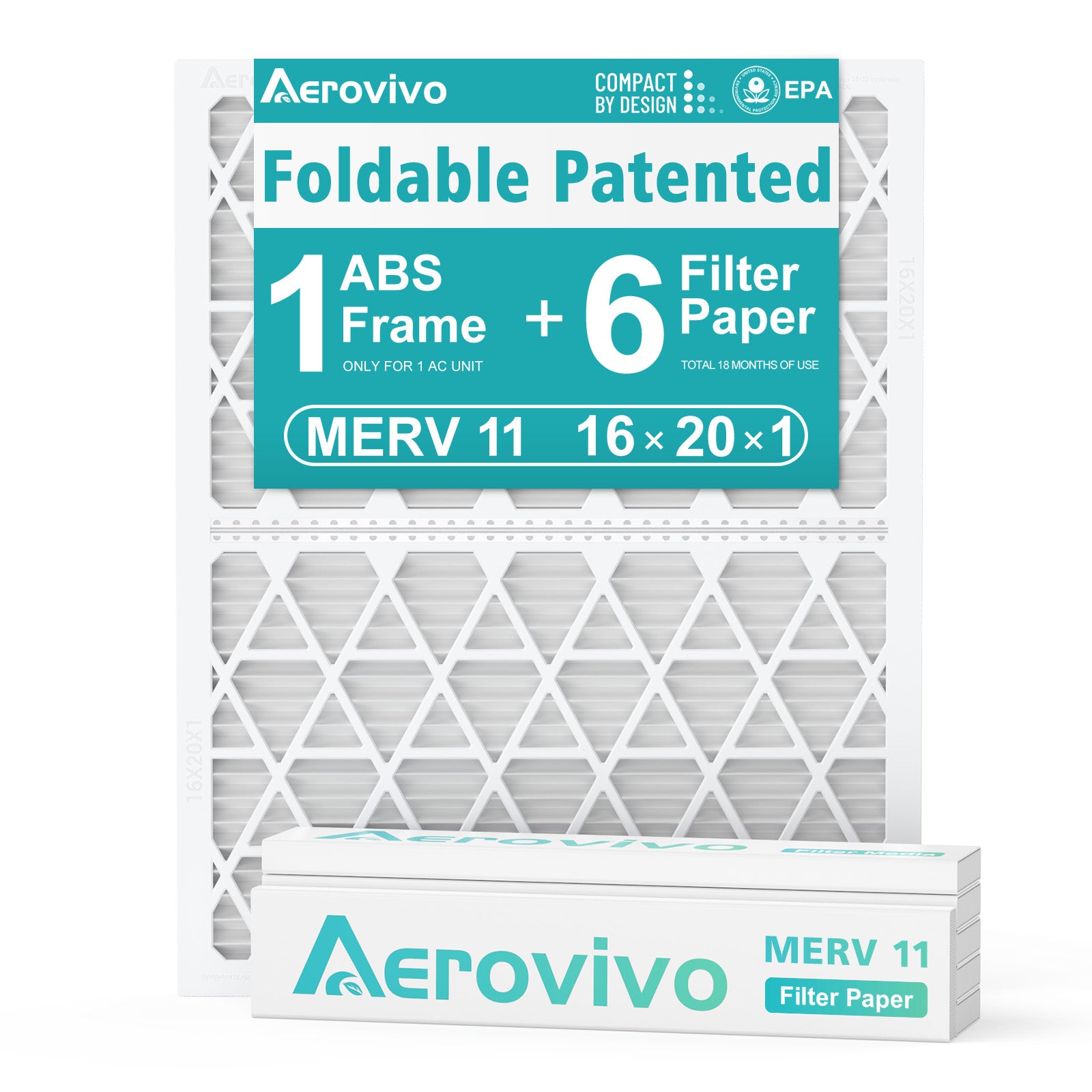 16x20x1 Air Filter MERV 11, 6 Pack Filter Paper with Reusable ＆Foldable Frame