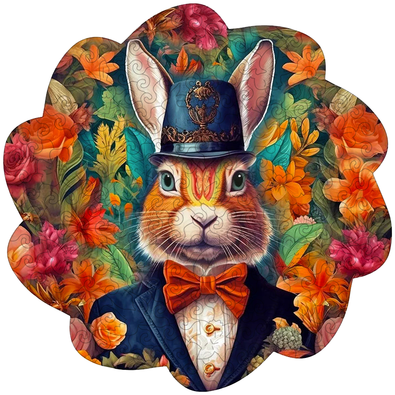 Dapper Rabbit in Bowtie Owl Träpussel