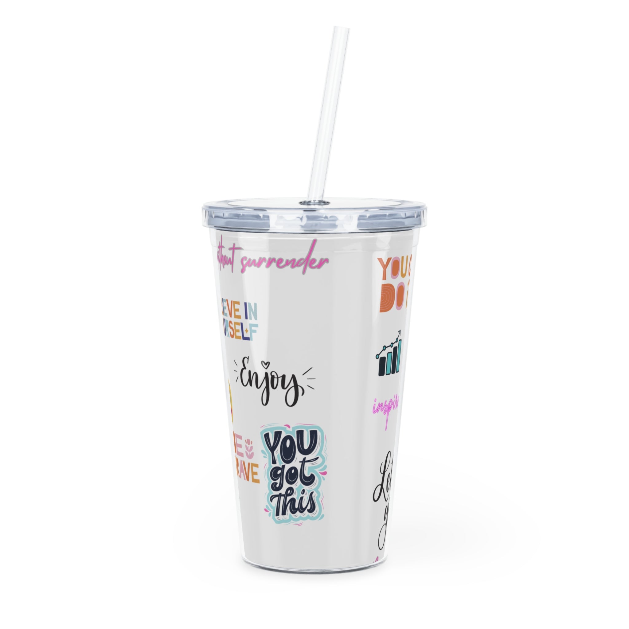 Self-Motivational Plastic Tumbler with Straw