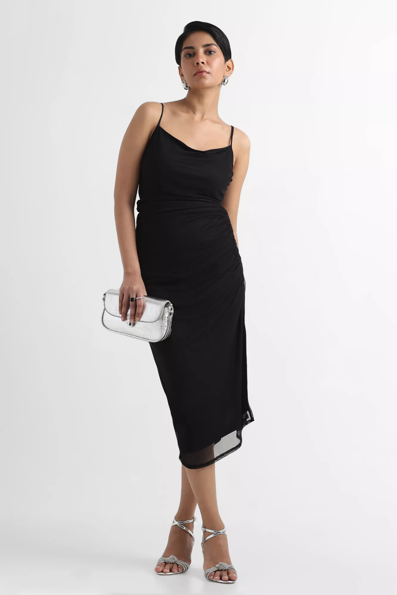 Draped midi dress with slit
