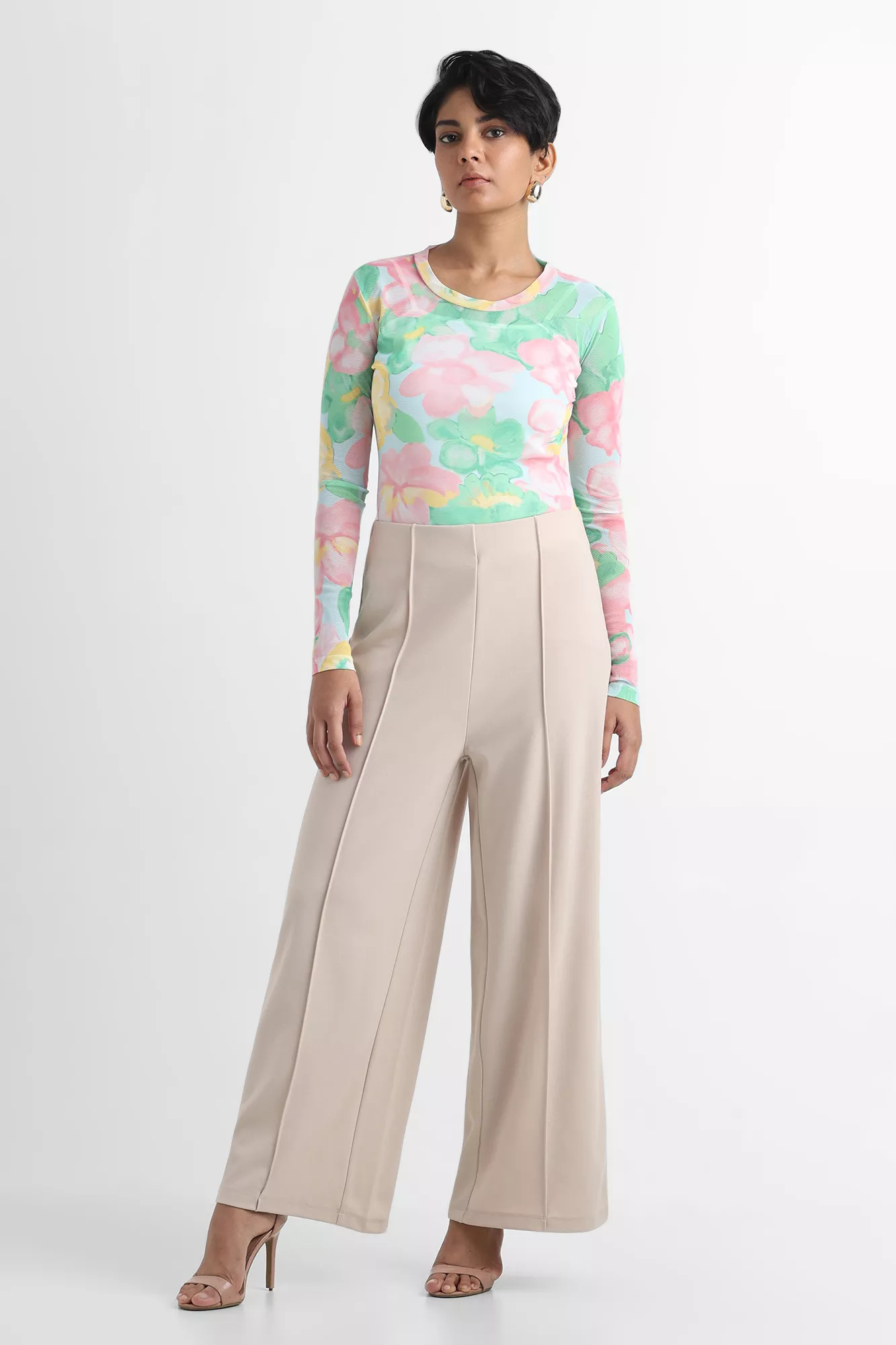 Long Sleeve Floral Mesh Top