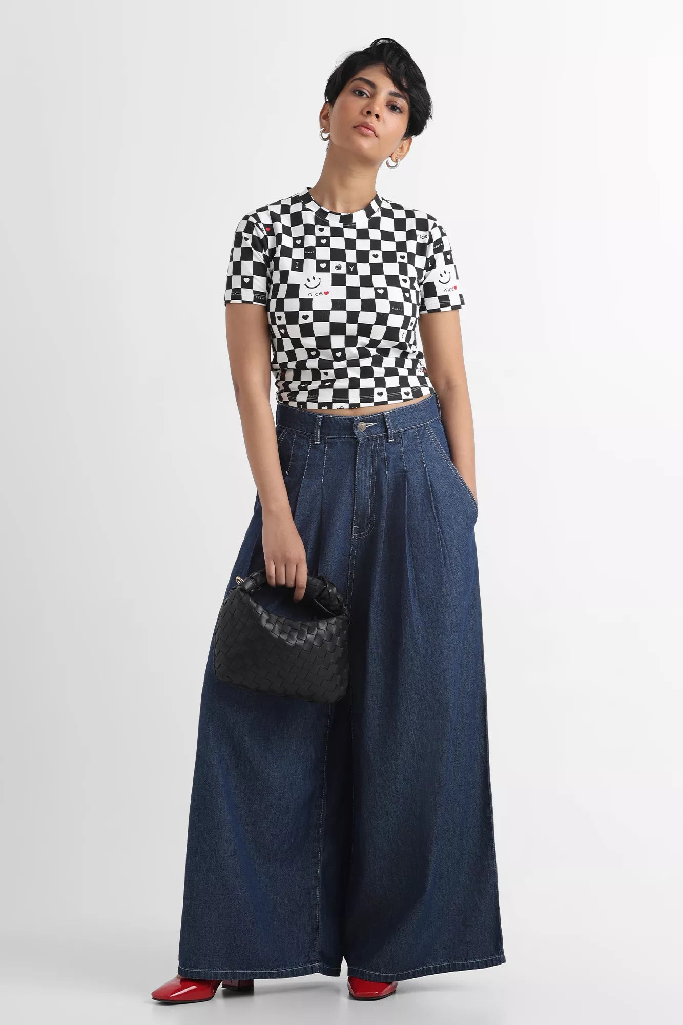 Checked Graffiti Crop Top