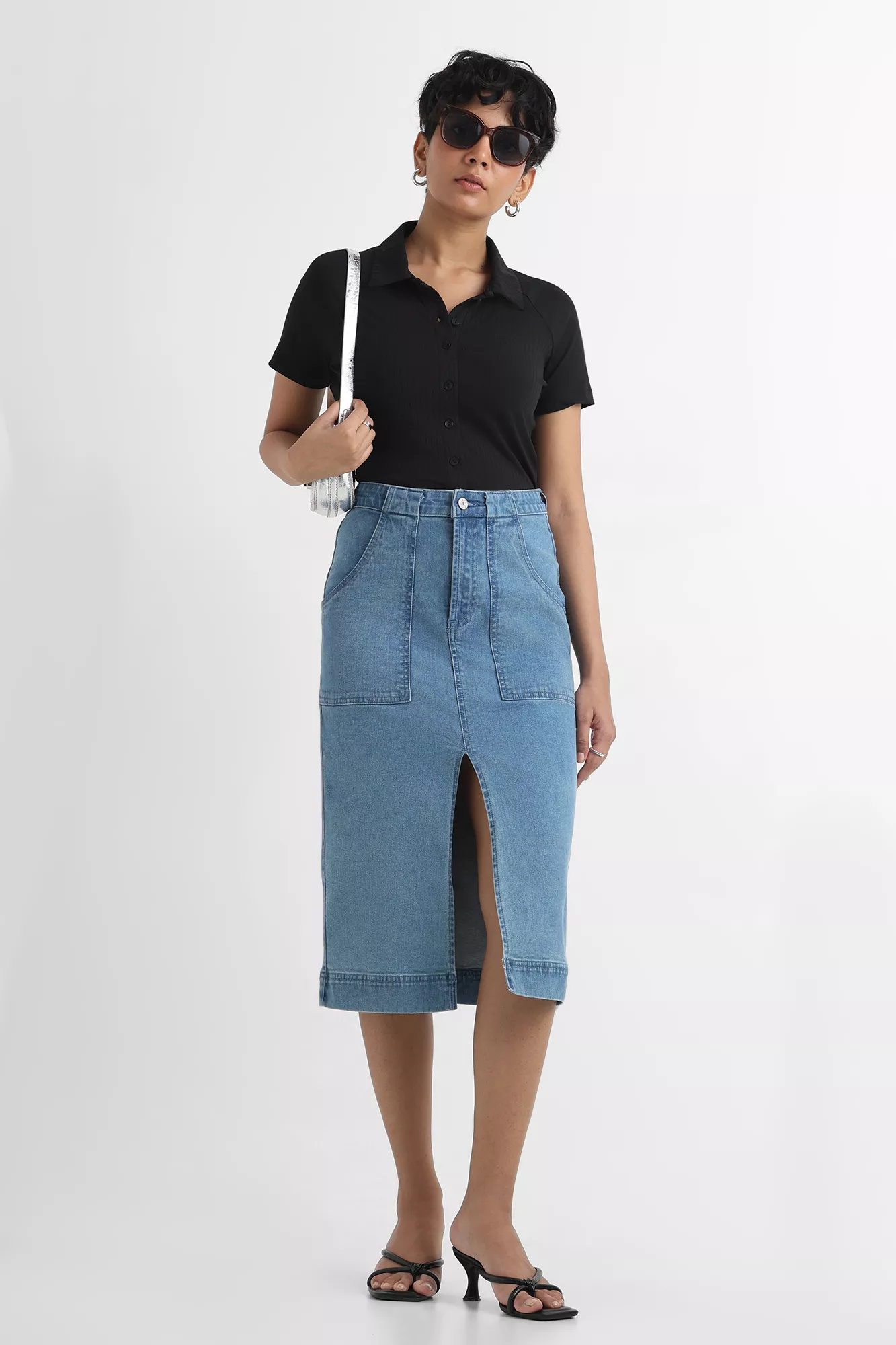 Light Wash Pencil Denim Skirt