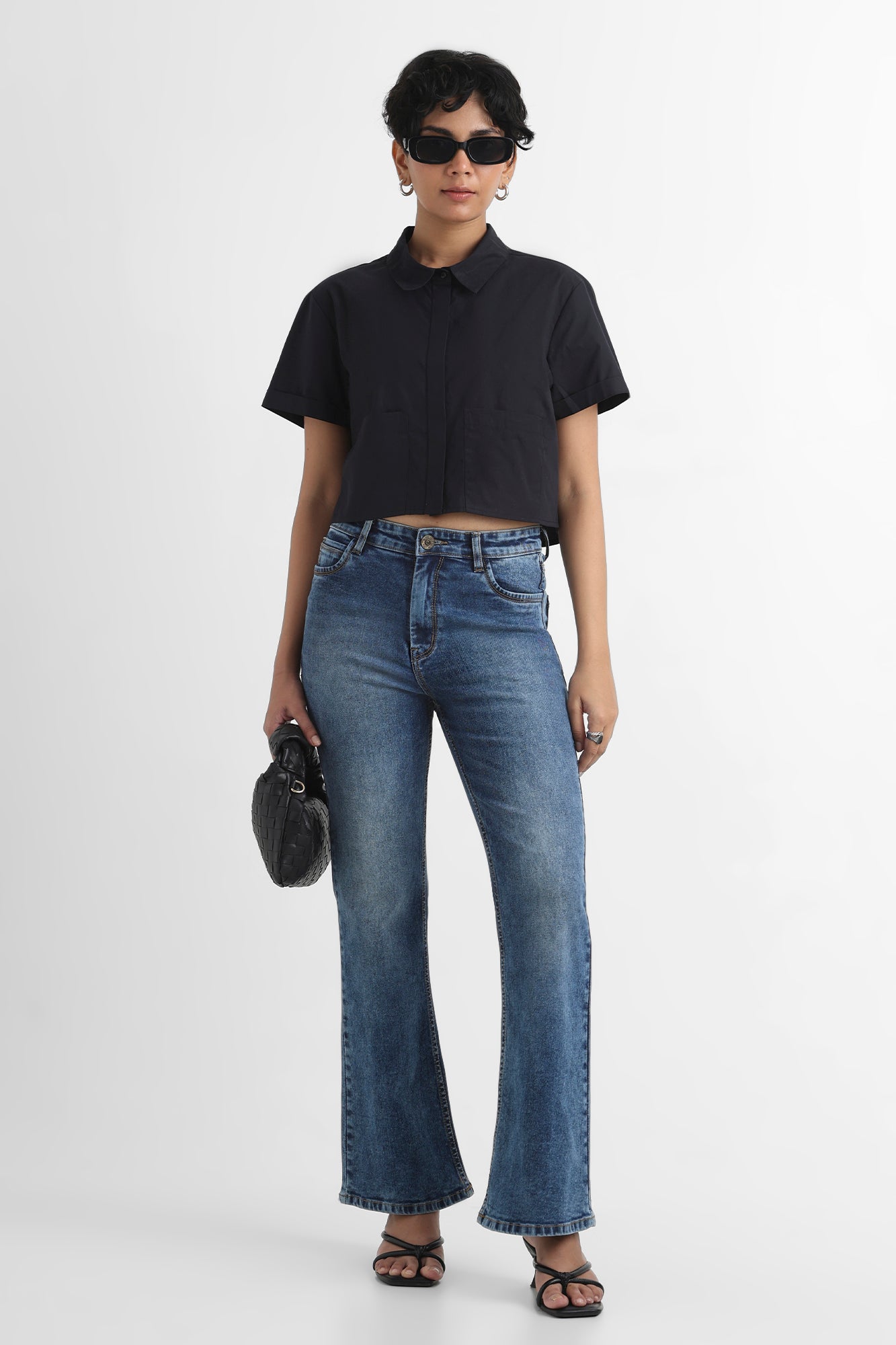 Short Sleeve  Black Crop Shirt