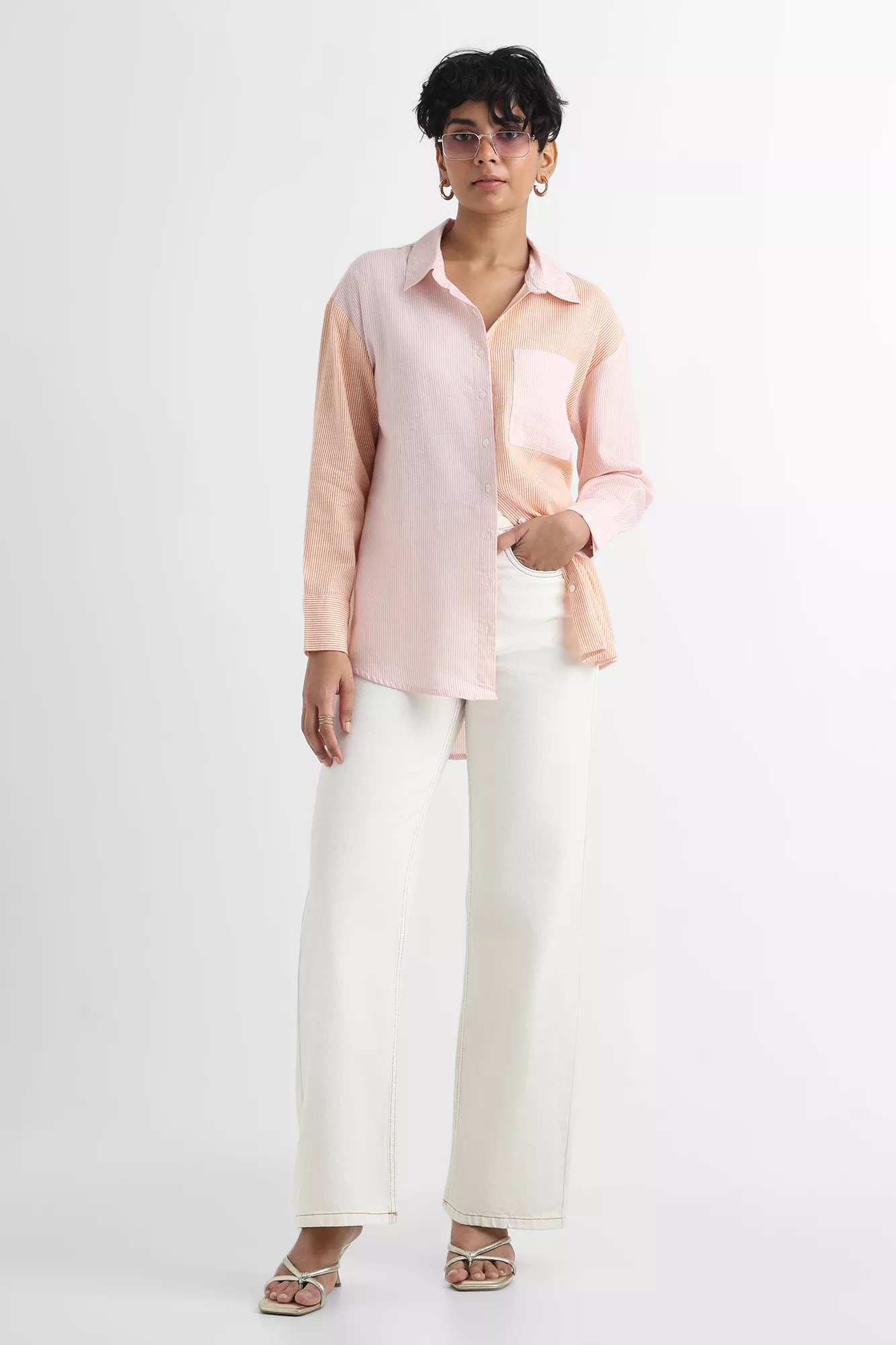Dual Tone Oversize Full Sleeves Cotton Shirt
