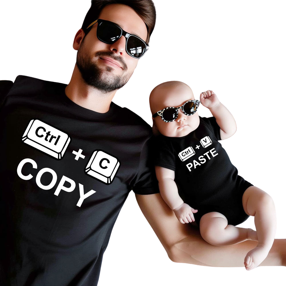 "Father and Kid Black Cotton T-Shirt Set by YouWe Fashion: Copy-Paste Design"