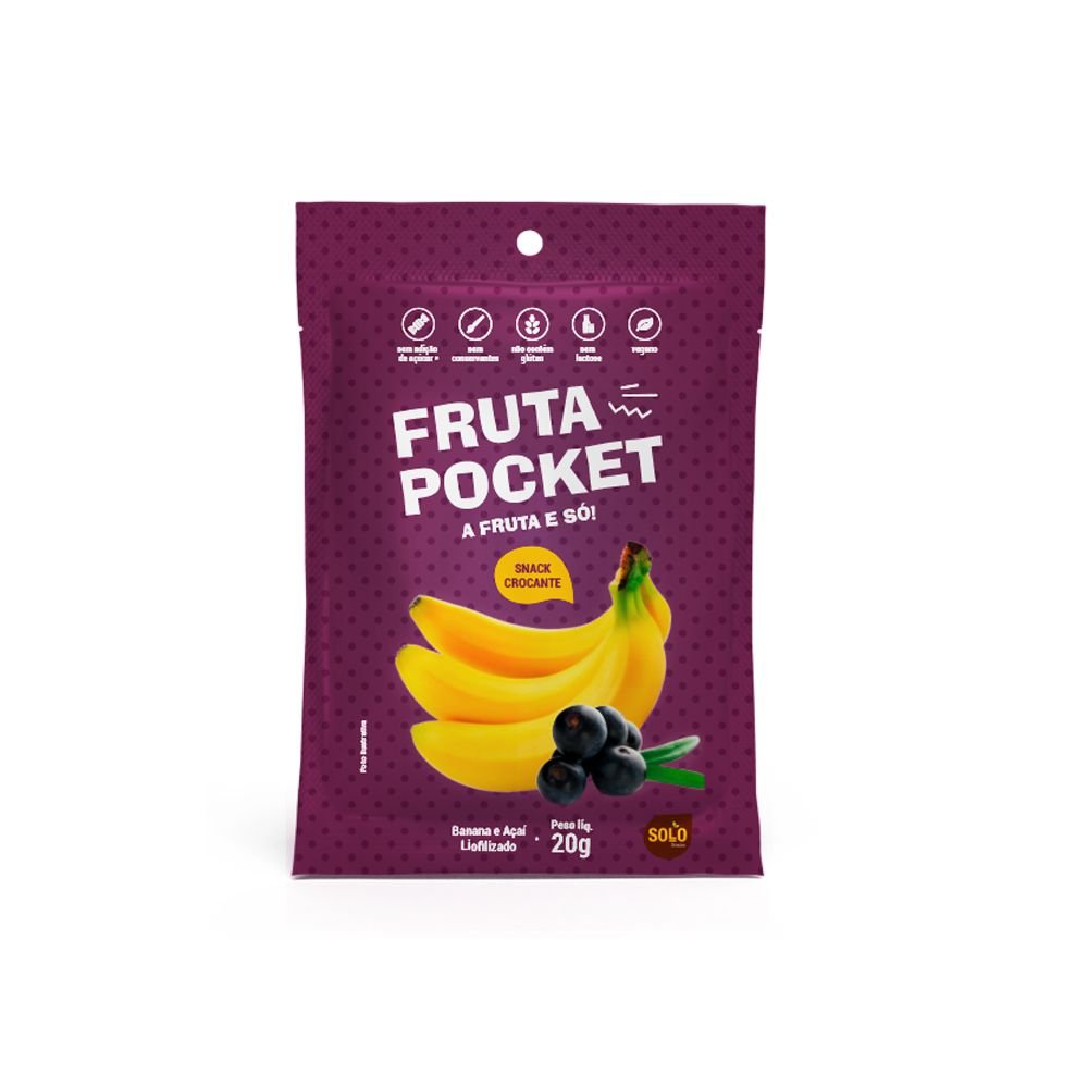 Fruta Pocket Banana e Açaí Liofilizada 20g Solo Snacks