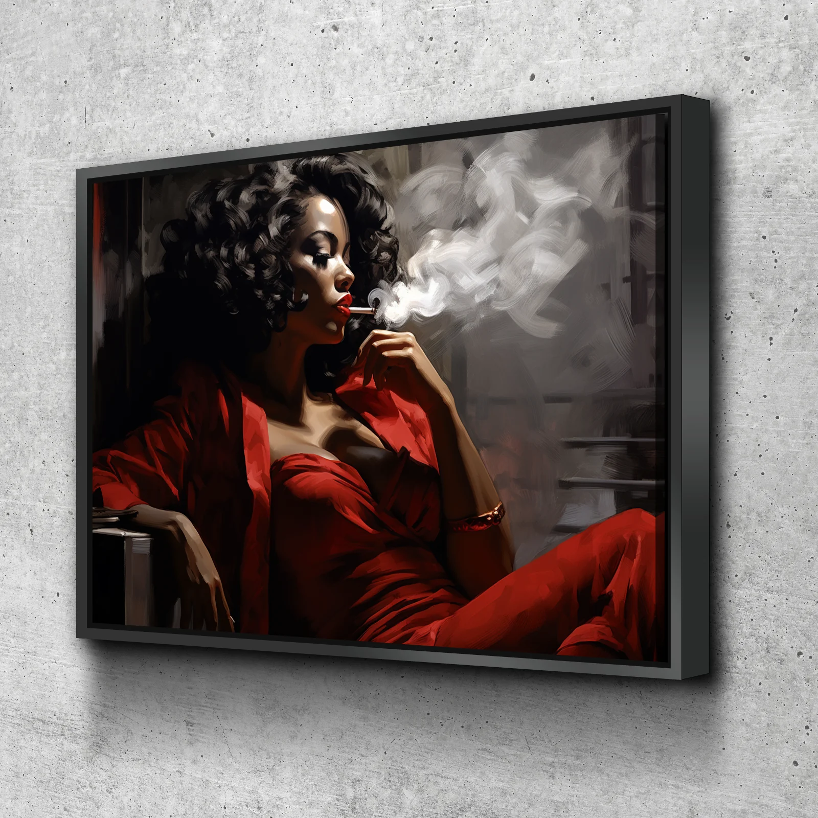 After the Party Girl Smoking in Red | African American Wall Art | African Canvas Art | Canvas Wall Art | Black History Month Canvas Art