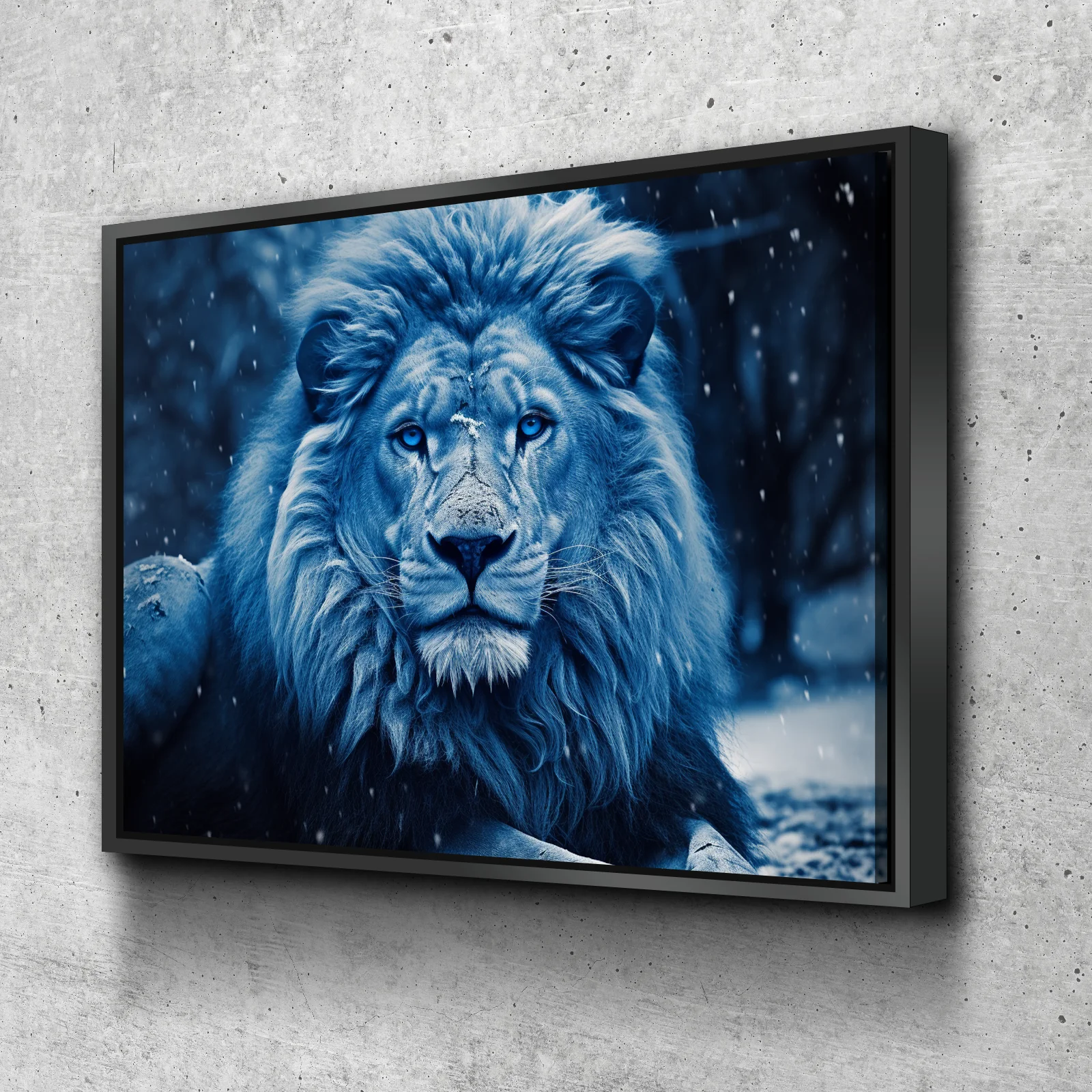 Lion Wall Art | Lion Canvas | Living Room Bedroom Canvas Wall Art Set | Blue Arctic Lion