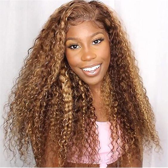 Highlight Color Water Wave Wig 180% Density 4x4 Lace Frontal HD Lace Wig